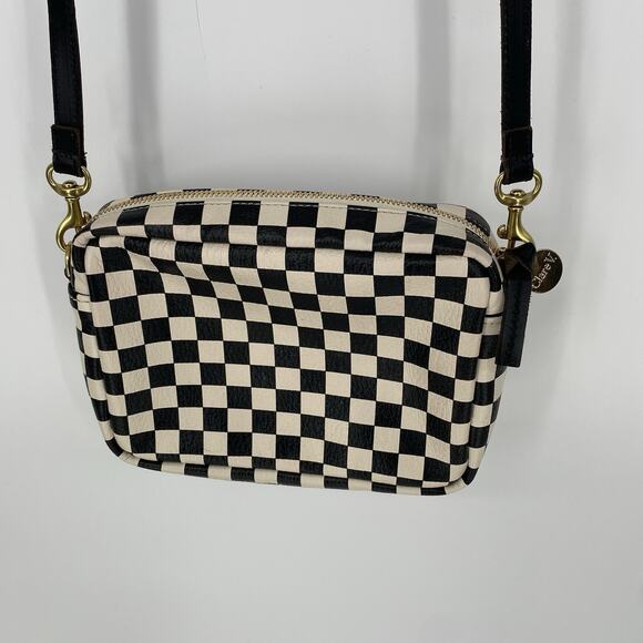 Clare V. Midi Sac Bag Checkered Crossbody Bag Purse Small Black and White - Picture 6 of 12